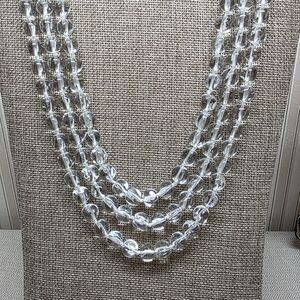 Vintage Clear Glass Beaded 3 Strand Necklace. Knotted Between Each Bead
